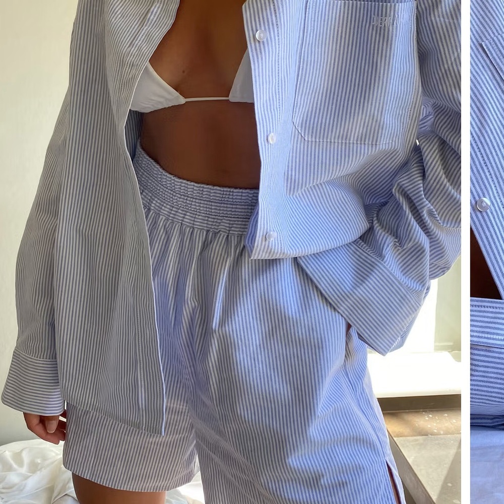 Djerf Avenue Blue and White breezy short